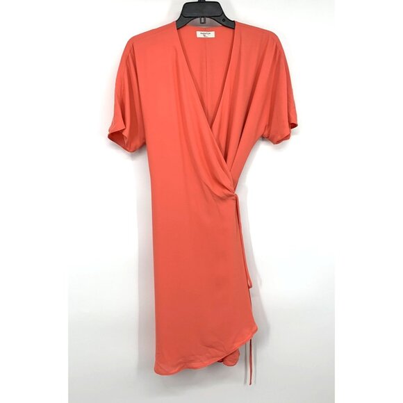 Aritzia Babaton Wallace Wrap Dress V Neck Coral Pink Mini NWT - Picture 2 of 14